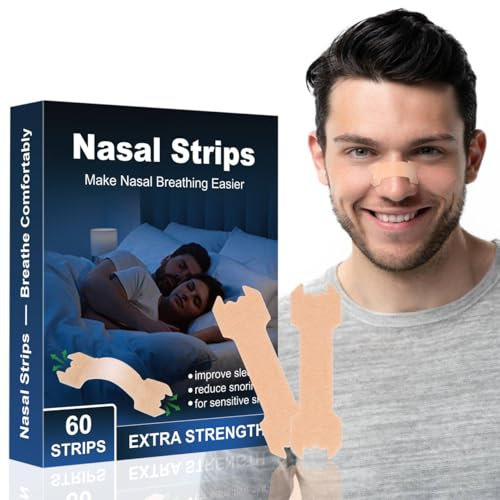 Schnarchstopper Nasenpflaster Schnarchen - 60 Stück Nasal Strips Besser Atmen Nose-Strips, Anti Schnarch Nasenstrips für Schlafen und Sport