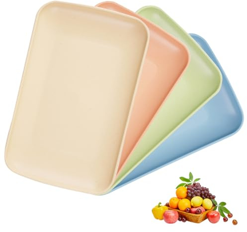 Orixo 4 Stück Rechteckig Kleines Tablett Kunststoff Rechteckig, Serviertablett Kunststoff, Tablett Plastik, Servierplatte, für Restaurant Café Küche