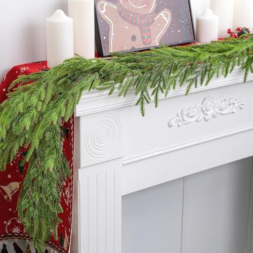 9FT Artificial Cedar Garland - Real Touch Realistic Faux Pine, Thick & Soft Greenery Garland for Christmas Holiday Decor | Indoor/Outdoor Use (Table, Mantle, Wall, Fireplace)