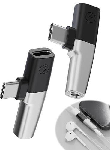 coalwop 2PCS Adaptador USB C a Jack 3.5mm 2 en 1 Adaptador Tipo C con Carga y Micrófono Aux Sonido HiFi Diseño Ángulo Recto Compatible con iPhone 15/Pro/MAX, Samsung S24/S23, Xiaomi, Huawei