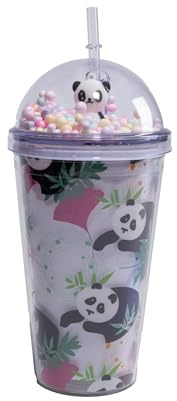 power gift SHAKE PANDA - Tasse, Gobelet réutilisable avec couvercle et paille - Double paroi - Bouchon à visser hermétique - Pour eau minérale, fruits et jus - Un cadeau pour tous les enfants.