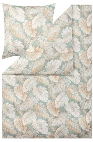 ESTELLA Bettwäsche 135x200 und 80x80, Rabea Tropenblatt, Interlock Jersey, bügelfrei, Ganzjahresbettwäsche aus Baumwolle, pflegeleicht mit Reißverschluss