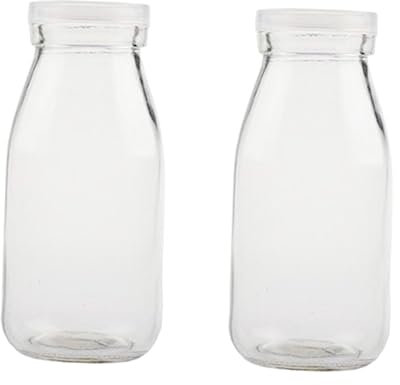 TOPPERFUN Lot De 2 Bouteilles En Verre 250 Ml Pour Boissons Fraîches, Large Ouverture Et Couvercles Hermétiques, Compatibles Micro-ondes, Lavables Au Lave-vaisselle, Usage Domestique