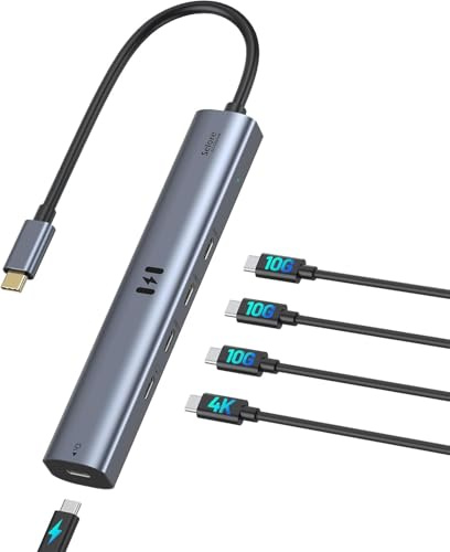 USB C Video Hub 10Gbps Adapter with 4K@60Hz Video Display, 5-in-1 USB-C-Hub with 4 x USB C 3.1 Port, 100W PD Charging, USBC Splitter Multiport Adapter for MacBook Pro, iPad, Dell, HP, and More