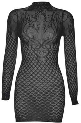 DOKRIN Débardeurs femme,Body manches longues dos nu et collants résille