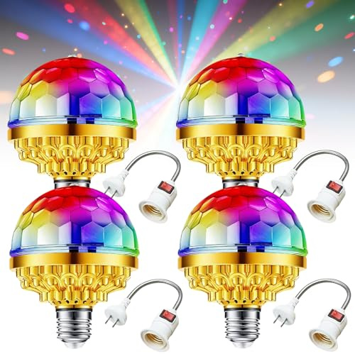 Mini Discokugel: 4 Stück RGB LED Discokugel Licht 360° Rotierend LED Discolampe, Led Partylicht Disco Licht mit E27 Fassung, DJ Lampe PartyDeko für Hochzeitsfest Geburtstagsparty Halloween Weihnachten