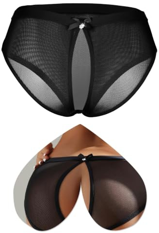 ohmydear Women's Mesh Brazilian Knickers Plus Size Hollow Out Sexy Panties | Breathable Women Underwear, Cotton Gusset Ladies Briefs, Wide Waistband Femboy Clothing Ideal for Date Nights and Daily Wear