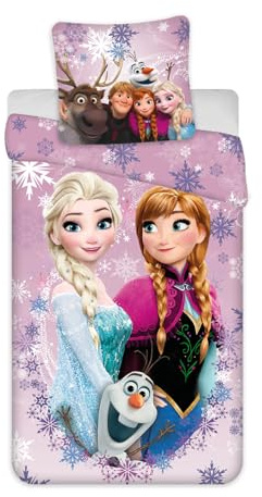 Bettwäsche-Set Disney Die Eiskönigin - Elsa und Anna - Bettbezug 135 x 200 cm + Kissenbezug 80 x 80 cm - 100% Baumwolle
