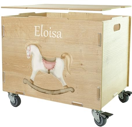 Personalisierbare Rollbox mit Schauckelpferd Kinder-Motiv, Text oder Namen | clipfritz - 33x45,5x34,5cm + 6cm Räder-Höhe, Kisten/Boxen personalisiert Kinderzimmer Rollkiste/Kiste, Spielzeugkiste