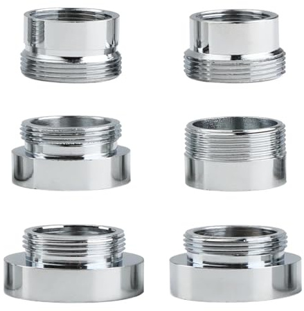 6 Pcs Faucet Adapter Kit, Universal Tap Adapter for Kitchen Sink, 16-28mm Metal Tap Adapter, Rust-Resistant Connector for Round Kitchen Bathroom Taps, Garden Hose, Sink Sprayers, Water Filters