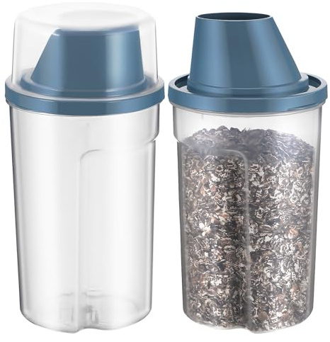 YARNOW Lot de 2 Boîtes Hermétiques de Stockage pour Aliments pour Animaux 1000 Ml Contenant Transparent en Plastique Solide Gris Bleu pour Nourriture Chiens et Chats Usage Domestique