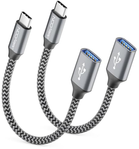 deleyCON 2x USB C a USB Adaptador 3.0 OTG Tipo-C Conector a Hembra A - Cable para iPhone 17/16/15, Galaxy S26/S25/S24, A56, A17, A16 Tablet, MacBook, iMac, iPad, Notebook etc.