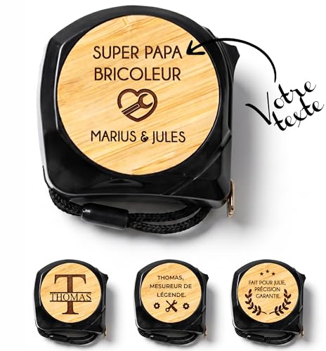 KDO-MAGIC Mètre personnalisé ruban de 5m Détails en bambou (Coeur) | Idée cadeau anniversaire, retraite, fète des pères, papi | Bandoulière & Mécanisme de blocage | Boîte à outils | Bricolage