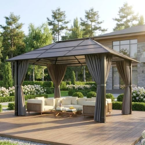 JUMMICO 3x4m Aluminium Garten Pavillon,Das lichtdurchlässige Verdeck schützt vor Wind und Regen, lässt Aber gleichzeitig die warmen Sonnenstrahlen und den Sternenhimmel bei Nacht herein