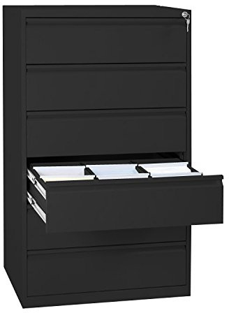 Lüllmann Karteischrank DIN A5 quer dreibahnig 6 Schubladen Schwarz 565639 | komplett montiert, 132x76x62cm