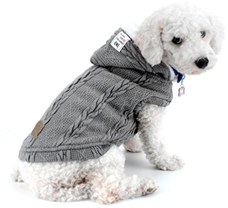 smalllee_lucky_store Hundepullover Hundestrickjacke Hoodie Wintermantel Warm Pet Kleidung für kleine Hunde Welpen Mops Französisch Bulldoggen Grau M