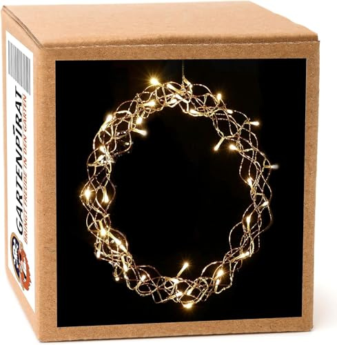 Gartenpirat Kranz 40 cm aus Kupferdraht Lichterkette 40 LED warmweiß mit Timer-Funktion Weihnachtsdeko Türkranz Wanddeko für innen