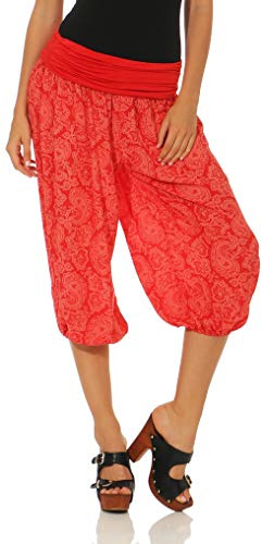 Malito – Damen Haremshose mit Orient Print – Pumphose aus Baumwolle – Kurze Stoffhose – Pluderhose zum Tanzen, Chillen & Yoga – knielange Capri Hose 8581 (Rot)