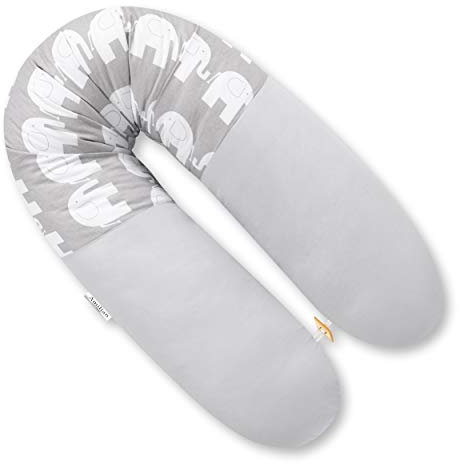 Amilian Stillkissen mit Füllung für Baby Lagerungskissen Seitenschläferkissen inkl. Bezug Größe 160cm (Elefant Grau/Hellgrau)