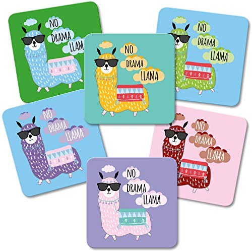 ADDIES Lot de 6 Dessous-de-Verre Coffret Cadeau NO Drama Llama avec boîte Cadeau Transparente et Dos en liège - Motif 01