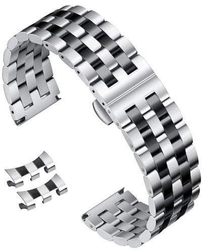 BINLUN Edelstahl Uhrenarmband Poliert Metall Uhrenarmbänder 18mm 19mm 20mm 21mm 22mm 24mm Smartwatch Ersatzarmband für Herren Damen Metallarmband mit Geraden und Gebogenen Ende in 7 Farben