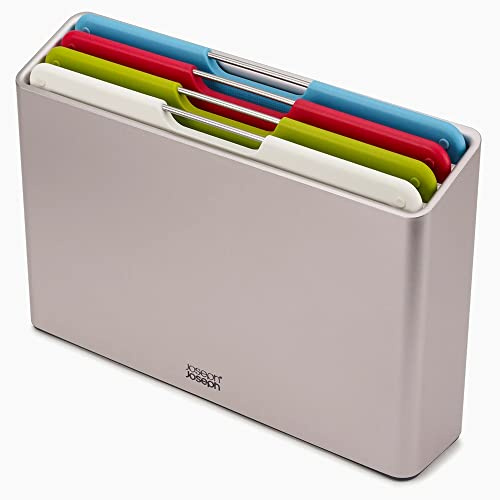 Joseph Joseph Folio Ensemble de 4 Planches à découper avec Code Couleur, Plus Un étui de Rangement (Regular) - Argent