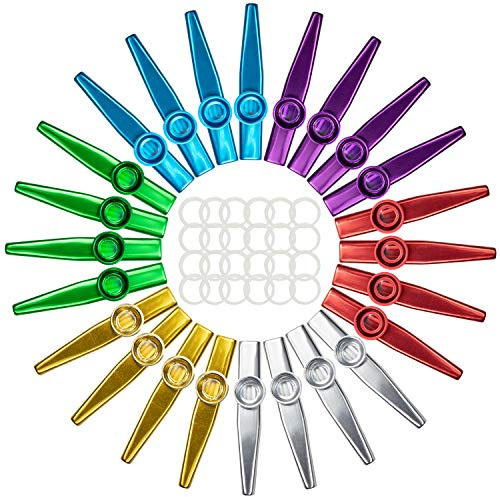 Foraineam 24-Pack Metal Kazoos with 24 Pcs Kazoo Flute Diaphragms 6 Colors Musical Instruments, A Good Companion for Ukulele, Violin, Guitar, Piano Keyboard