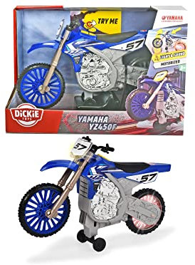 Dickie Toys Yamaha YZ Wheelie Raiders Toy Motorised Forward & Wheelie Function Motorcross Effect Light & Sound Includes Batteries 26 cm Blue