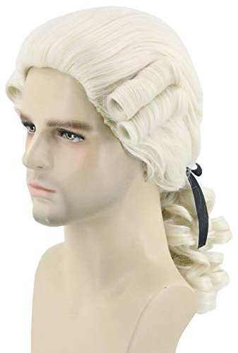 Topcosplay Mens Wig for Colonial Historical Judge Costumes Wig Beige Halloween Cosplay Wigs