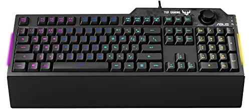 ASUS TUF Gaming K1 - Teclado RGB con Control de Volumen (Resistencia a Salpicaduras, Barra de luz Lateral y Armoury Crate) Negro - QWERTY español