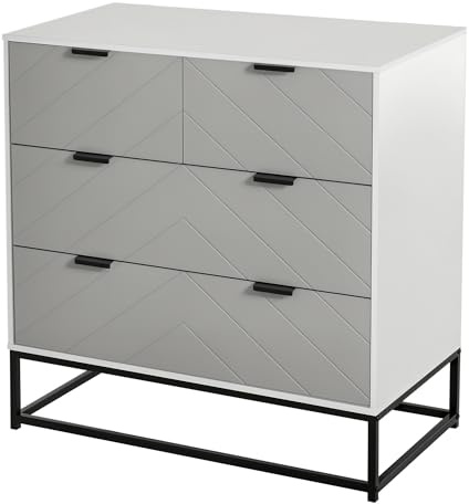 HOMCOM Cómoda de Noche Moderno Cajonera con 4 Cajones y Base Elevada para Dormitorio Salón 80x40x79 cm Blanco y Gris