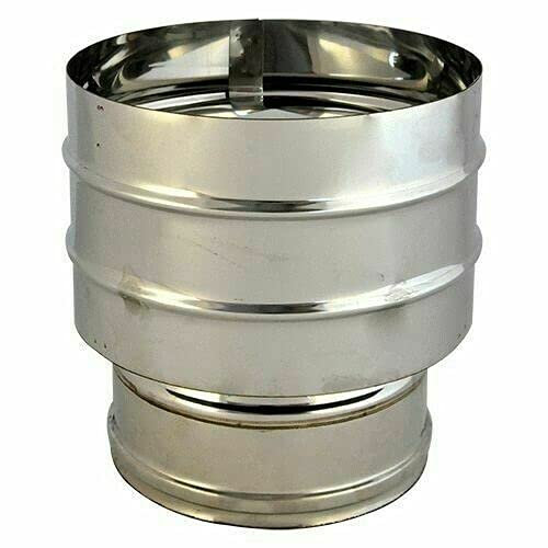 Fumaiolo a cappello doppia parete Antivento A Botte in Acciaio Inox AISI 304. Terminale della canna fumaria con disco anti-pioggia (Ø CM 8) (Ø 8/13 CM)