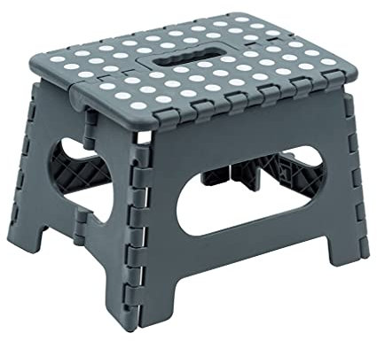 Maximex Klapptritt mit rutschhemmender Oberfläche, Faltbarer Tritt zur platzsparenden Unterbringung, mit Tragegriff für leichten Transport, robuster Tritt mit rutschfesten Füßen, 29 x 22 x 22 cm, Grau