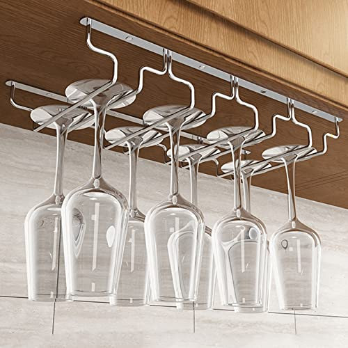 V3VOGUE Weinglasregal Unter Schrank, Stielgläserregal Kann 6-14 Weingläser Halten, Gläserhalter, Gläserschiene, Geeignet Für Zuhause, Bar, Küche, Restaurant (Size : 4Row)