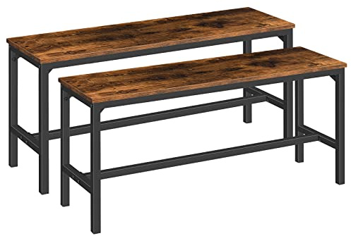 HOOBRO Dining Benches, Pair of 2 Industrial Kitchen Table Benches, Wooden Indoor Benches, Durable and Stable, for Dining Room, Kitchen, Living Room, Bedroom, Rustic Brown BF02CD01
