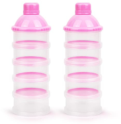 Vicloon Milk Powder Dispenser, 2pcs Portable 5 Layers 100ml per Layer Transparent compartments, Storage Container Stackable Pots, Milk Powder Dispenser & Snack Storage Container