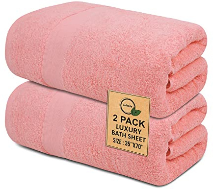 Softolle 100% Cotton Luxury Bath Sheets - Pack of 2 (35 x 70) | Super Soft, Quick-Dry & Highly Absorbent Towels for Bathroom, Home, Spa & Gym (Pink)