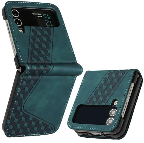 OKZone Fodral för Samsung Galaxy Z Flip 4,Läder Folio Fodral med Magnetisk Skydd lip plånboksfodral flip Bok Hölster Plånbok Telefonfodral Skyddande Fodral Skal（Grön）