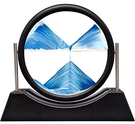 Peinture De Sable Fluide, Sablier Decoratif, 3D Paysage De Sable, Verre Rond Image Sable, Sablier 3D Sand Moving Art Cadre Sable Qui Coule Décoration Relaxante pour Bureau Maison,Bleu