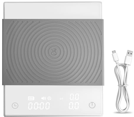TIMEMORE Digitale Kaffeewaage mit 0,1g präziser Graduierung, Espresso waage mit Timer automatischer Zeitmessungsfunktion,Barista Waage 2000 Gramm, Black Mirror Basic 2, Weiß