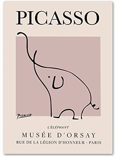 GSHRED Picasso Poster Elefant Pastell Linie Zeichnung Wand Bilder Minimalistische Leinwand Bild Picasso Kunstdrucke Picasso Bilder FüR Wohnzimmer Home Dekorative Rahmenlos 30×40cm
