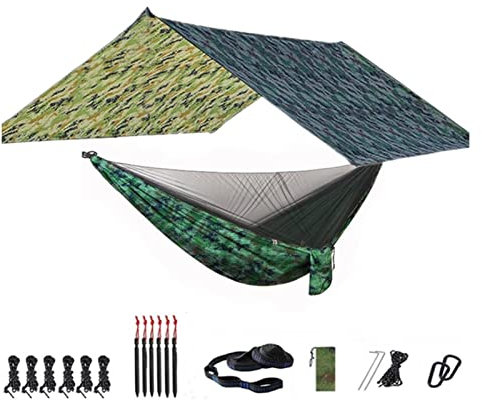 Schaukel Camping-Hängematte mit Netz- und Regenrechenetarp, 118 * 118 Zoll, tragbarer wasserdicht und Uv. Resistentes Hängemattenzelt for Innen, im Freien Schaukelsitz ( Color : Camou and Camou )