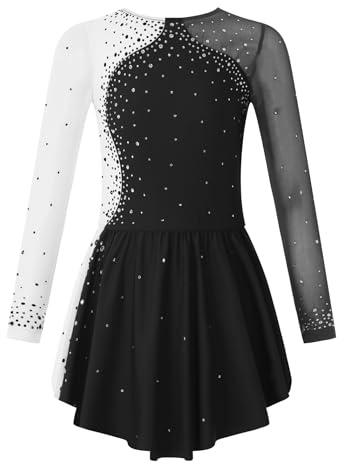 Hedmy Konståkningsklänning för barn, flickor, balettklänning, långärmad dansklänning, glitter, balettdräkt, gymnastik, uppträdande kostym