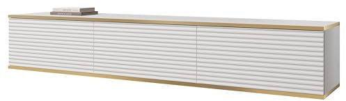 Mirjan24 TV Lowboard Orenate MDF 175, Griffloses Öffnungssystem, 3 Klappe/Tür, TV Board Sideboard, Unterschrank, Fernsehschrank, TV Tisch, Fernsehtisch (Weiß/Weiß + Gold)