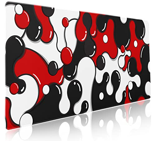 aportt Red Black White Mouse Pad Anime Cool Geometric Japanese Extended Desk Mat 90X40 CM Non-Slip Rubber Base Stitched Edge Large XXL Mousepad for Gaming Laptop Computer Desktop 35.4×15.7 Inch