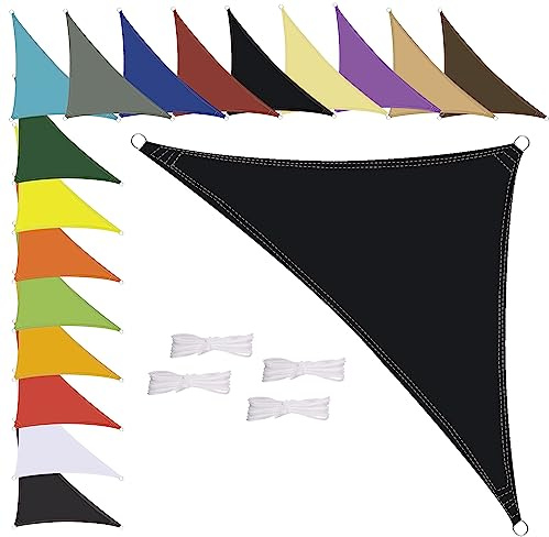 MENGH Sonnensegel Wasserdicht Dreieck, wetterbeständig, Premium Polyester, Viele Längen und Breiten Zur Auswahl inkl Befestigungsseile, 1.6x1.6x1.6m Schwarz