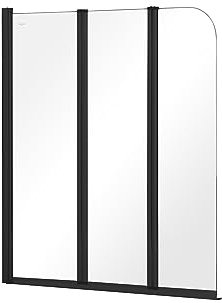 BADLAND Duschwand für Badewanne 120x140 Badewannenabtrennung 3-teilig PRIME BLACK 3 Gehärtetes Glas 5 mm