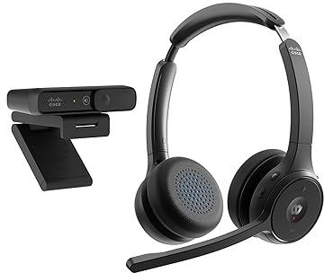 Cisco Paket – Headset 722, Wireless-Dual-On-Ear-Bluetooth-Kopfhörer mit Webex Taste zusammen Desk Camera 1080p, EIN Jahr Garantie mit beschränkter Haftung (BUN-722+CAMD-C-WW)