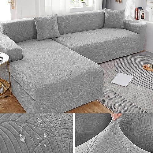 Sofabezug Wasserdicht Sofaüberwurf Elastische Stretch Sofabezüge Ecksofa L Form Rechts Links Chaiselongue Sofa Überzug Universal 1/2/3/4 Sitzer Waschbar Anti-Rutsch Couchbezug,GrayB-3seats+3seats