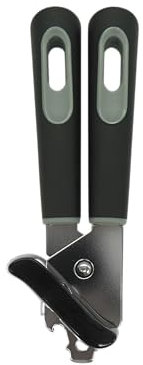 Fackelmann PRO Can Opener Stainless Steel, Soft Touch Comfortable Handle, Food Safe Handheld Manual Tin Opener, Multifunctional with Bottle Cap Opener, Sharp Cutting Blades, Black Grey Silver, 21.5 cm